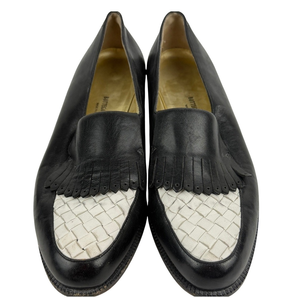Vintage 90s Bottega Veneta Womens 7B Intrecciato Kiltie Leather Loafers Italy